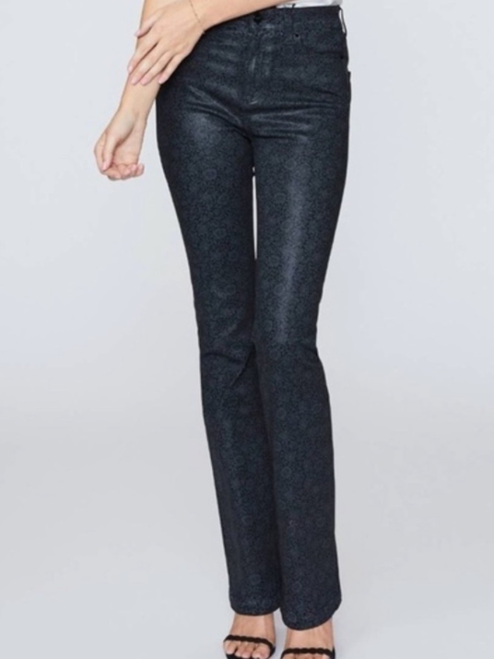 PAIGE x Morris & Co High Rise Manhattan Boot Floral Black Jeans Size 23 Long